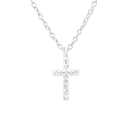 Children's Sterling Silver Black Diamond Crystal Cross Necklace