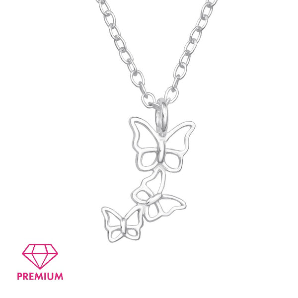 Children's Sterling Silver 'Butterfly Trio' Pendant Necklace