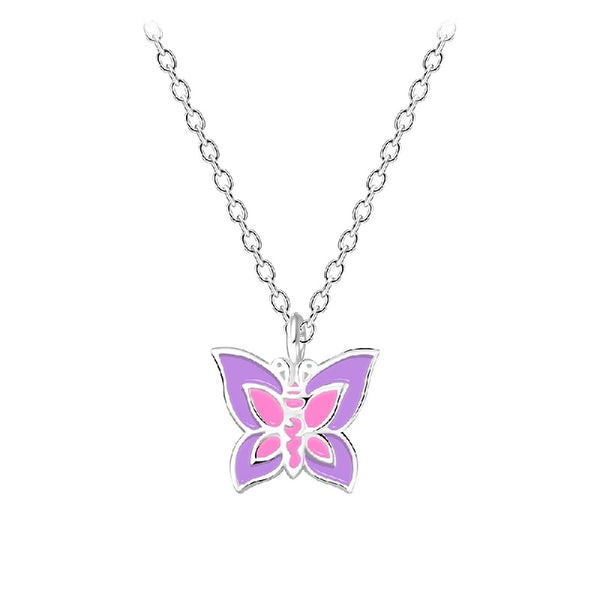 Children's Sterling Silver 'Pretty Pink and Purple Butterfly' Pendant Necklace