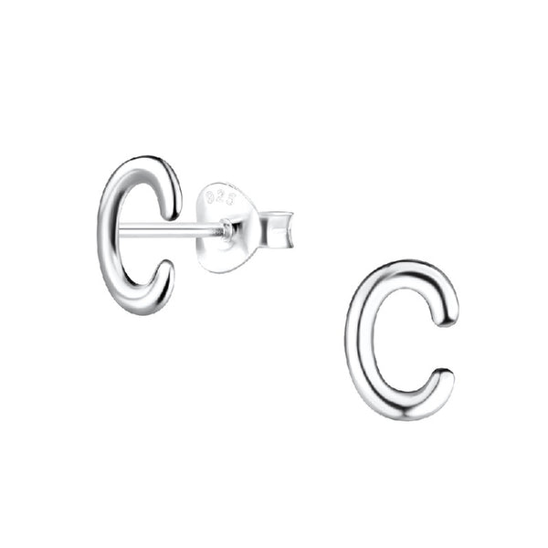 Children's Sterling Silver 'Letter C' Pink Crystal Stud Earrings