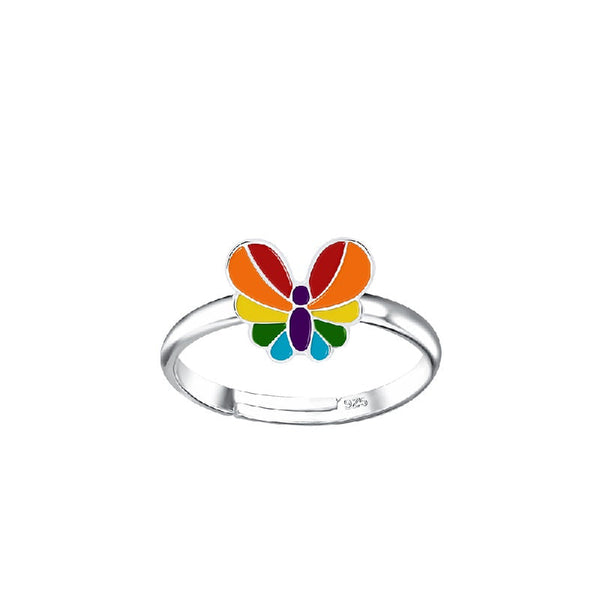Children's Sterling Silver Adjustable 'Rainbow Butterfly' Ring