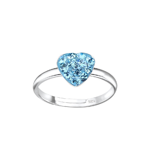 Children's Sterling Silver Adjustable 'Blue Love Heart Sparkle' Ring