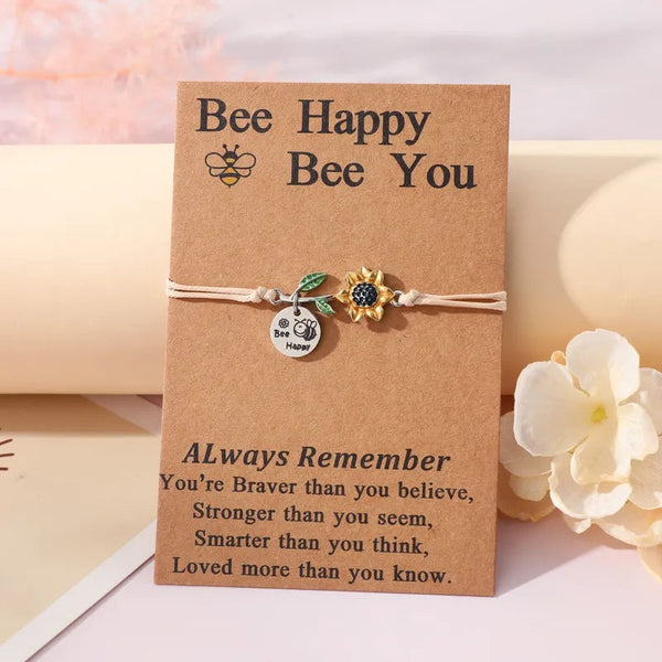 Adjustable 'Bee Happy, Bee You' Wish Bracelet / Friendship Bracelet -Beige