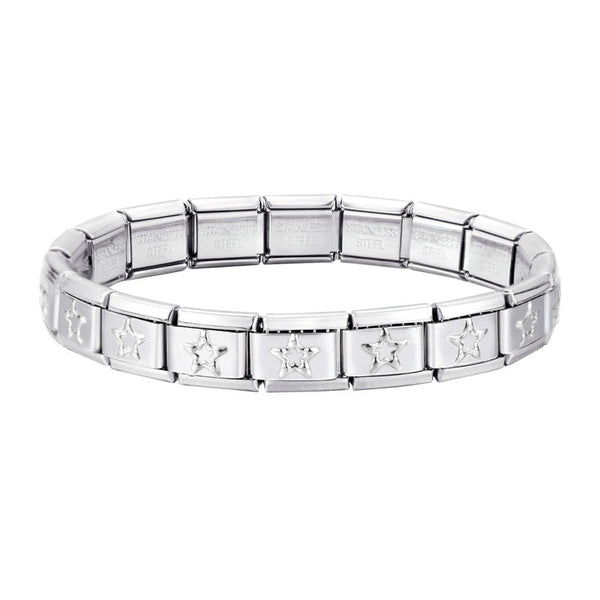Stainless Steel 18 Link Shiny Italian Charm Starter Bracelet (STAR Links)- Classic 9mm Size