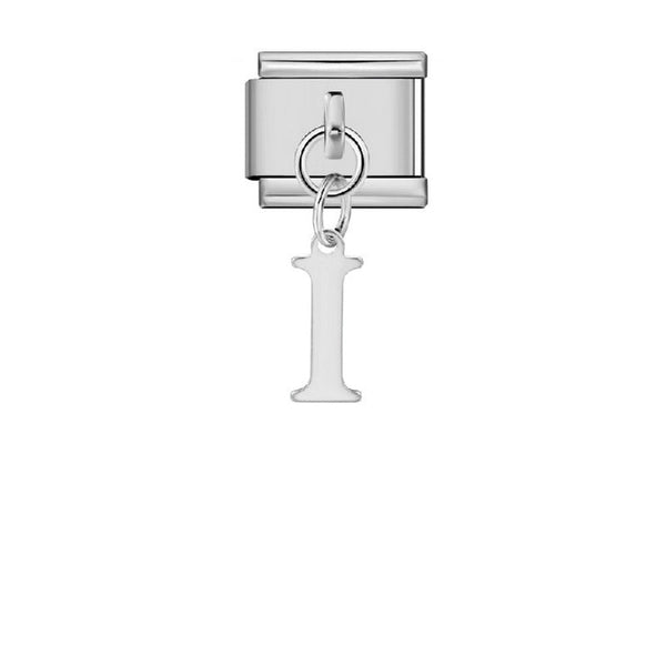 Stainless Steel 9mm Shiny Link with Dangling Letter I for Italian Charm Bracelet