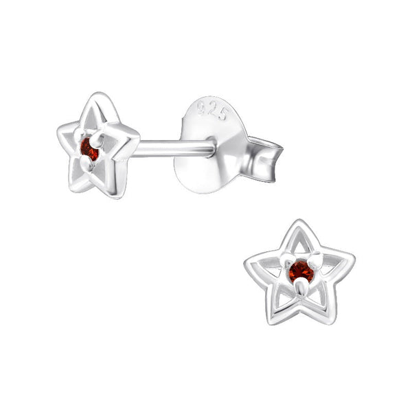 Children's Sterling Silver 'January Birthstone' Star Stud Earrings