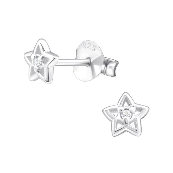 Children's Sterling Silver 'April Birthstone' Star Stud Earrings