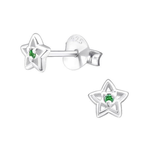 Children's Sterling Silver 'May Birthstone' Star Stud Earrings
