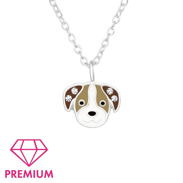 Children's Sterling Silver 'Dog with Crystal' Pendant Necklace