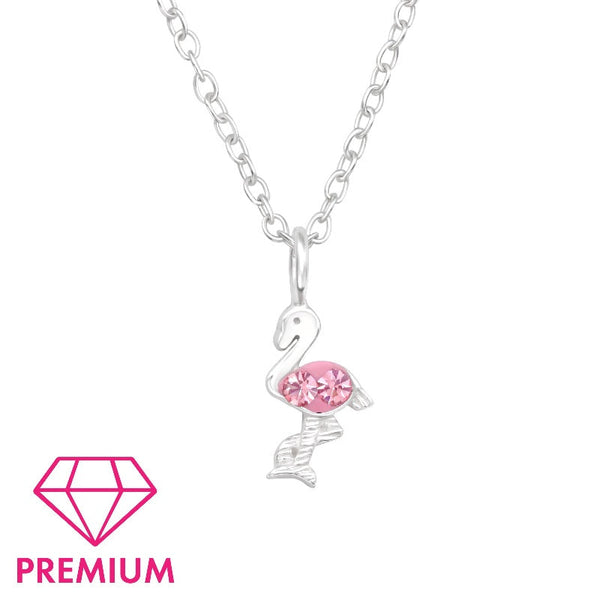 Children's Sterling Silver 'Pink Sparkle Flamingo' Pendant Necklace