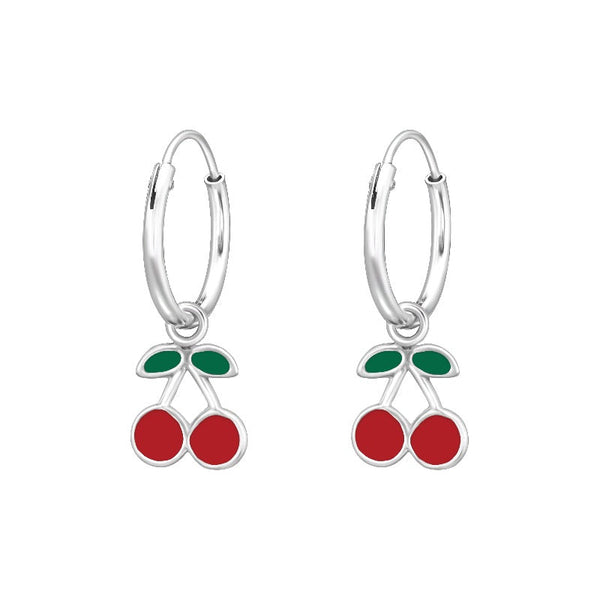 Children's Sterling Silver Cherry Hoop Earrings