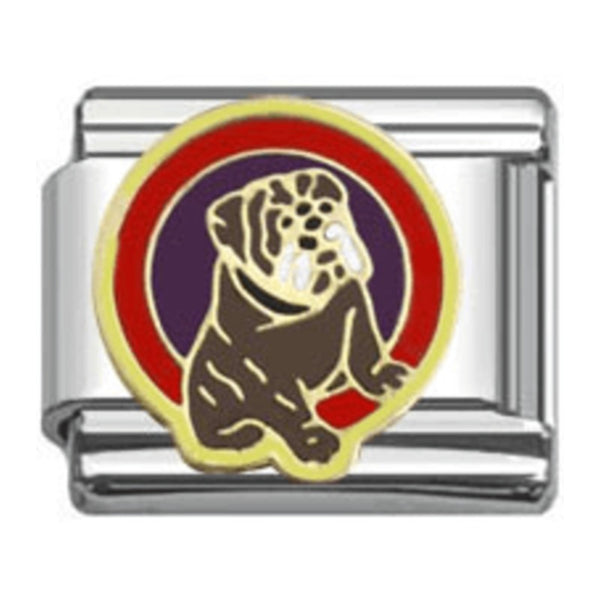 Stainless Steel 9mm Shiny 'Bulldog in Circle' Link for Italian Charm Bracelet
