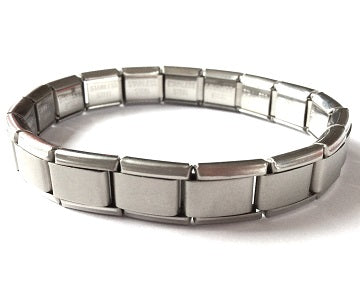 Stainless Steel 18 Link Matte Italian Charm Starter Bracelet- Classic 9mm Size