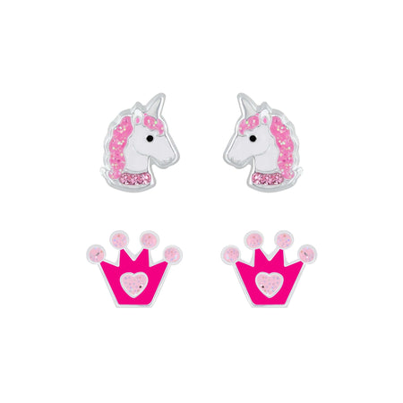 Children's Sterling Silver White Unicorn Stud Earrings