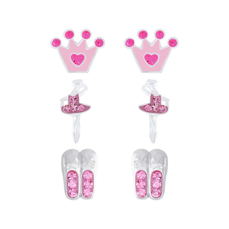 Children's Sterling Silver Ballerina With Pink Diamante Dress Stud Earrings