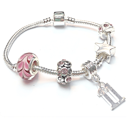 Children's Pink 'Happy 10th Birthday' Silver Plated Charm Bead Bracelet