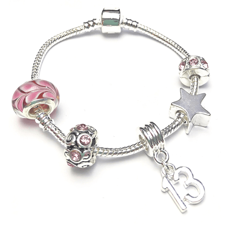 Children's 'Pink Princess 7th Birthday' Silver Plated Charm Bead Bracelet