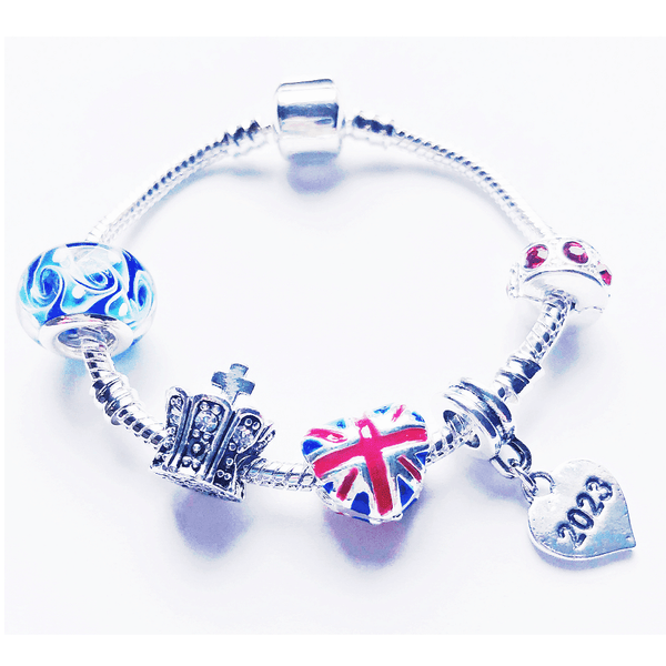 Adult's/Teenager's 'King Charles III Coronation’ Silver Plated Charm Bead Bracelet