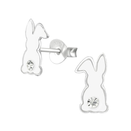 Children's Sterling Silver Set of 2 Pairs of Easter Bunny Rabbit and Easter Egg Stud Earrings