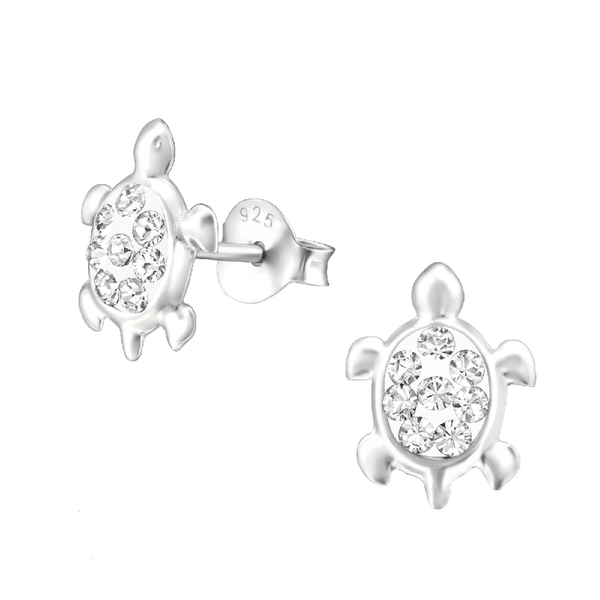 Children's Sterling Silver 'Clear Sparkle Turtle/Tortoise' Crystal Stud Earrings