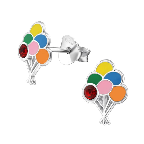 Children's Sterling Silver 'Balloons with Crystal' Stud Earrings