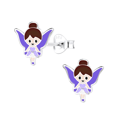 Children's Sterling Silver Set of 2 Pairs of Purple and Pink Flying Unicorn Stud Earrings