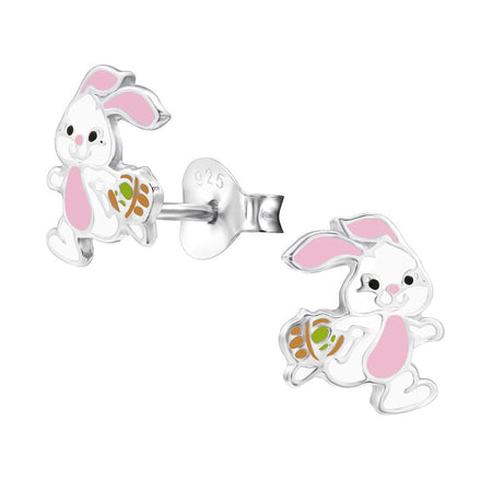 Children's Sterling Silver 'Bunny Rabbit With Crystal Bow' Stud Earrings
