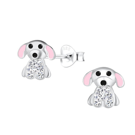 Children's Sterling Silver 'Lilac Purple Sparkle Paw' Crystal Stud Earrings