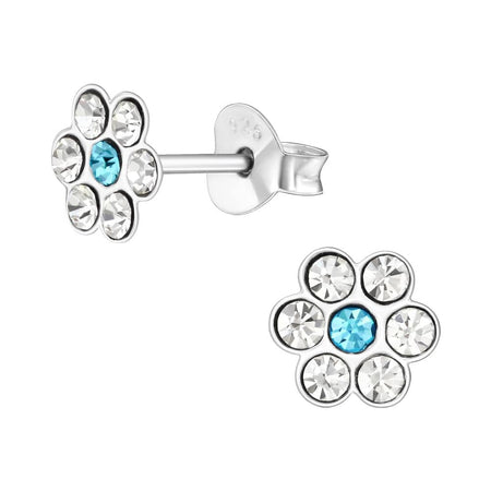 Children's Sterling Silver 'Flower with Crystal' Hoop Earrings