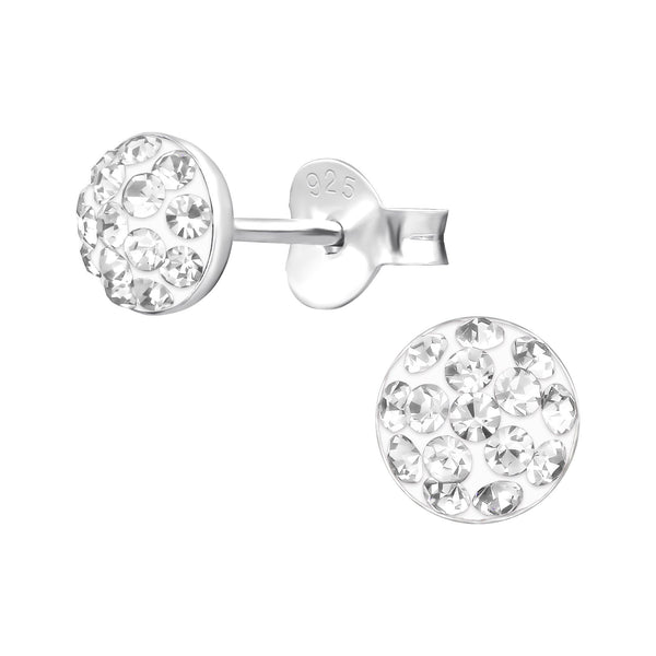 Children's Sterling Silver Round Stud Earrings with Diamante Crystals