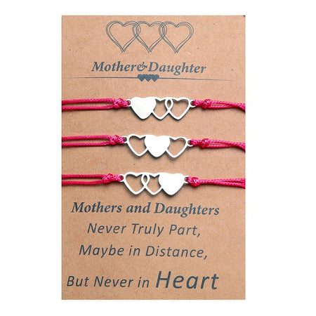 Adjustable Mother and Daughter Heart Wish Bracelets with Presentation Card - Black