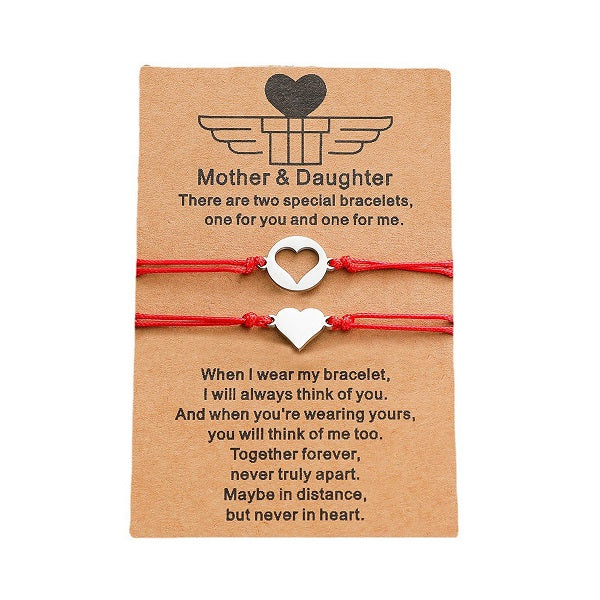 Adjustable Mother and Daughter Heart Wish Bracelets with Presentation Card - Red