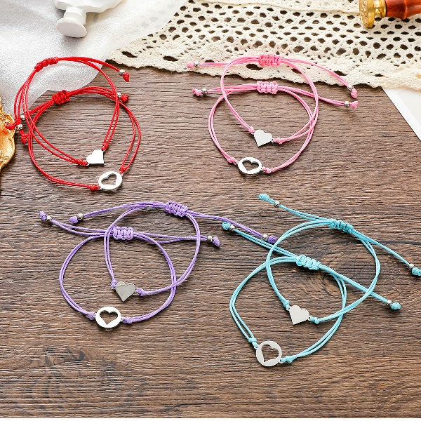 Adjustable Mother and Daughter Heart Wish Bracelets with Presentation Card - Powder Pink