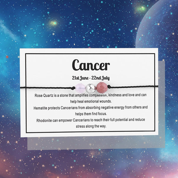 Adjustable 'Cancer' Gemstone Zodiac Wish Bracelet / Friendship Bracelet