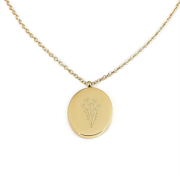 'September Birth Flower' 18k Gold Plated Titanium Steel Pendant Necklace