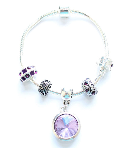 Teenager's 'March Birthstone' Aqua Coloured Crystal Silver Plated Charm Bead Bracelet
