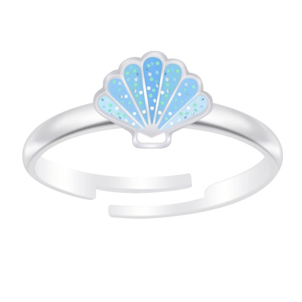Children's Sterling Silver Adjustable Blue Glitter Shell Ring