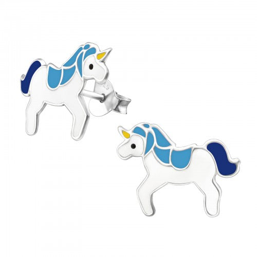 Children's Sterling Silver 'Blue Unicorn' Stud Earrings