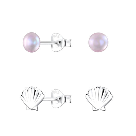 Children's Sterling Silver Set of 2 Pairs of Purple Themed Stud Earrings
