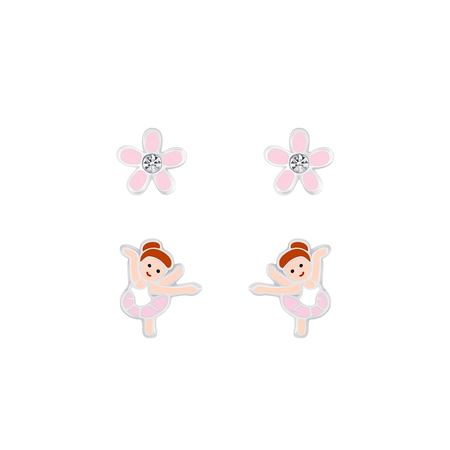 Children's Sterling Silver Ballet Shoes With Peach Diamante Stud Earrings
