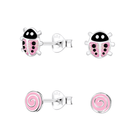 Children's Sterling Silver Set of 2 Pairs of 'Dogs Rule!' Stud Earrings