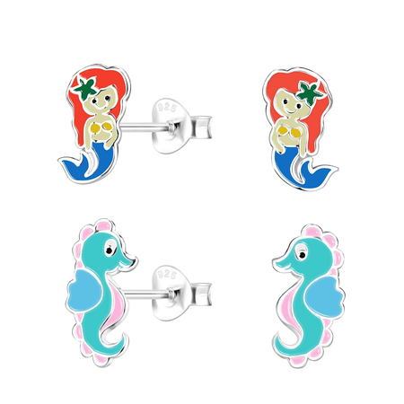 Children's Sterling Silver Set of 2 Pairs of Dolphin Stud Earrings
