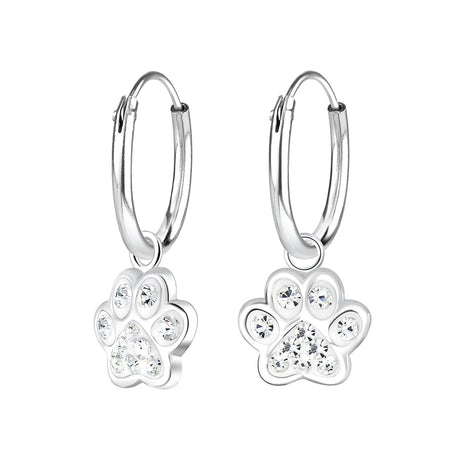 Children's Sterling Silver 'Clear Diamante Crystal Open Heart' Hoop Earrings