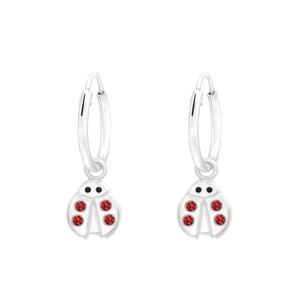 Children's Sterling Silver Crystal Ladybird Hoop Earrings