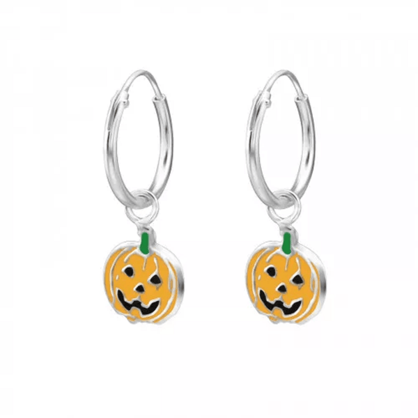 Children's Sterling Silver Halloween Pumpkin Hoop Earrings
