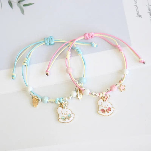 Children's Adjustable Blue 'Happy Bunny Rabbit' Wish Bracelet / Friendship Bracelet