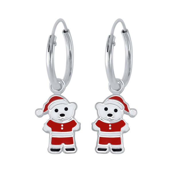 Children's Sterling Silver Christmas Teddy Bear Hoop Earrings