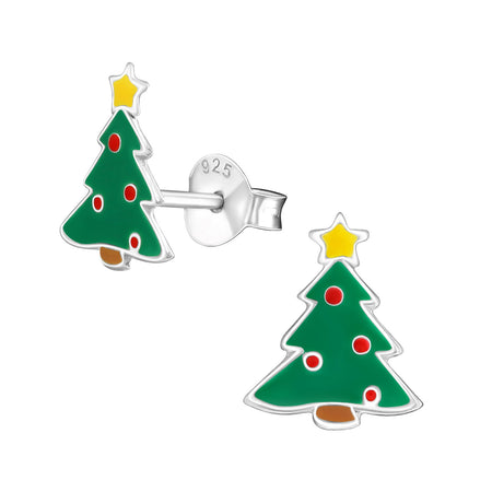 Children's Sterling Silver Christmas Snowman with Green Scarf Stud Earrings