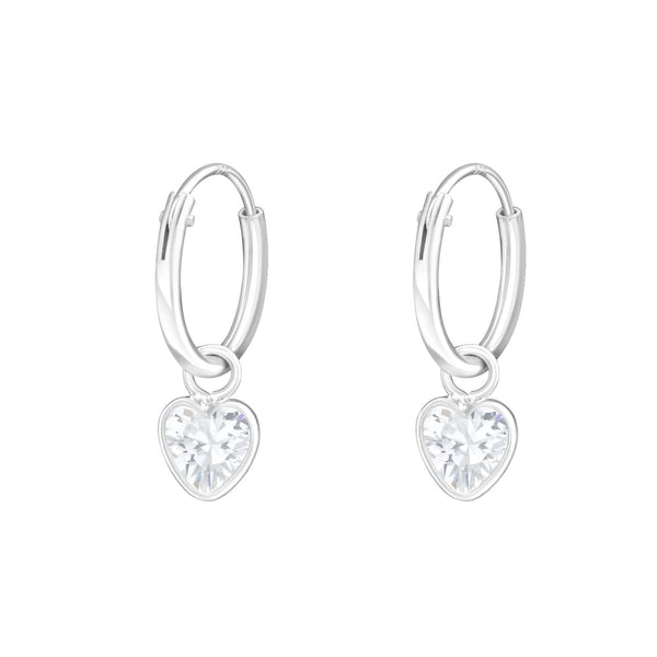 Children's Sterling Silver 'Crystal Heart' Hoop Earrings