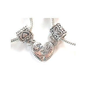 Adult's 'Mother Half Heart Pink Sparkle' Silver Plated Charm Bracelet